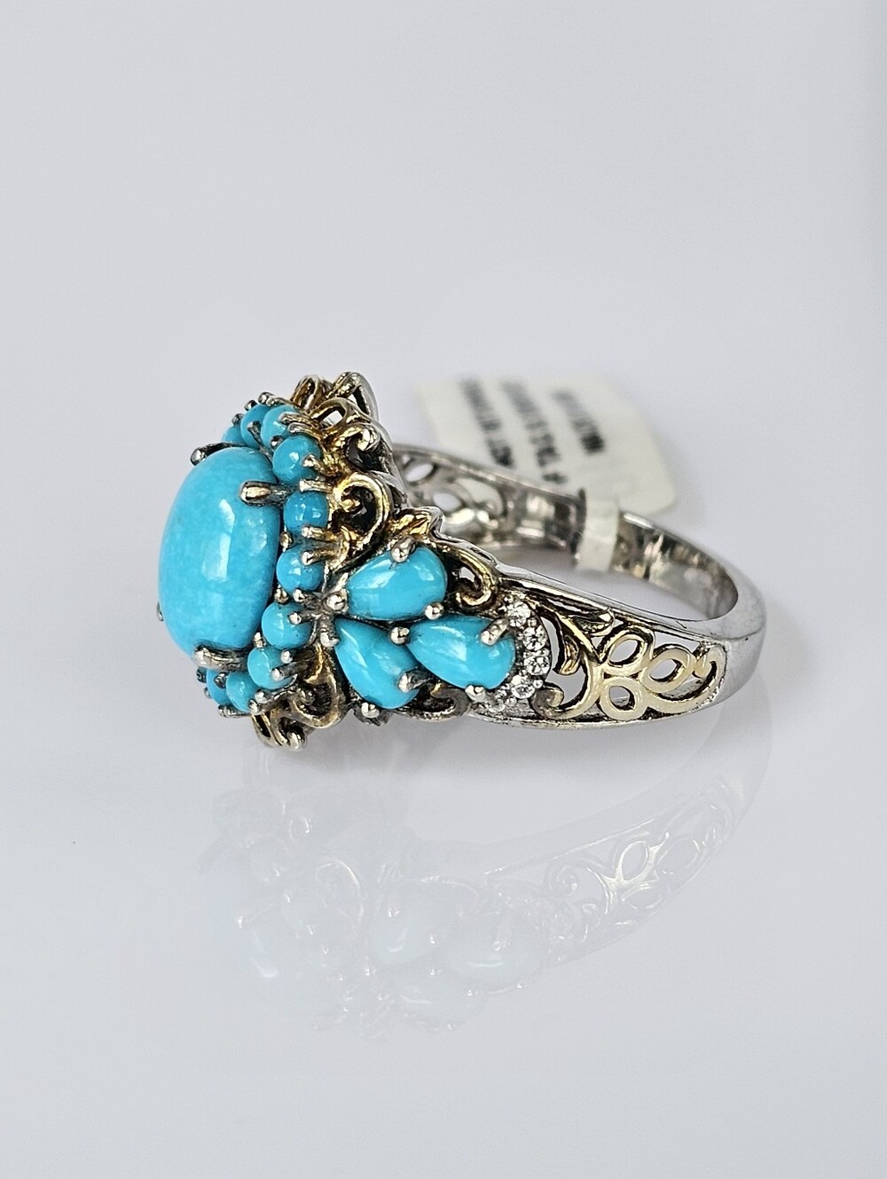 Genuine Sleeping Beauty Turquoise Ring 18K YG & 925! Sz 9! NWT - Picture 7 of 8